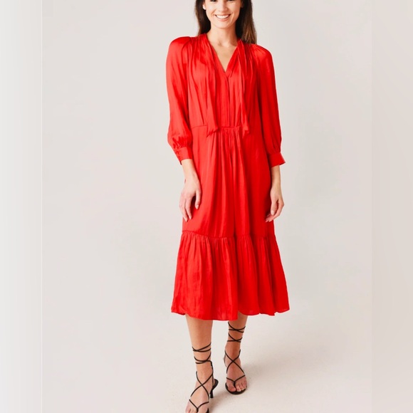 ZADIG & VOLTAIRE Roland Red Satin Silky Long Sleeve Midi Maxi Dress - Picture 4 of 9